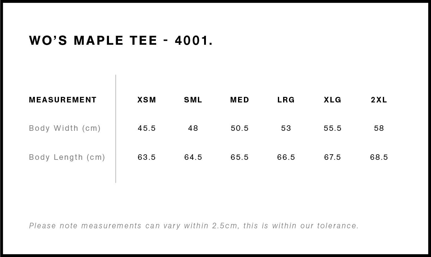 Maple tee measurements