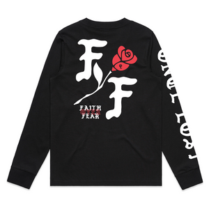 Womens Red Rose Faith/Fear Long Sleeve Black