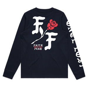 Womens Red Rose Faith/Fear Long Sleeve Navy